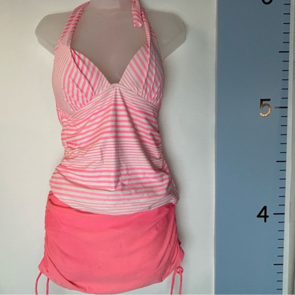 Catalina 2PC Tankini Bikini Orange White Stripes Small 4-6